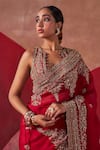 Buy_Jigar Mali_Red Silk Embroidery Scoop Neck Hand Saree With Blouse 