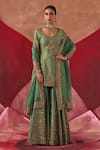 Buy_Jigar Mali_Green Kurta And Sharara Chanderi Hand Embroidered Dori V Neck Aari Set _at_Aza_Fashions