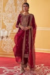 Jigar Mali_Wine Kurta And Pant Chanderi Hand Embroidered Dori Round Set _Online_at_Aza_Fashions