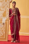 Jigar Mali_Wine Kurta And Pant Chanderi Hand Embroidered Dori Round Set _at_Aza_Fashions