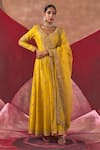 Jigar Mali_Yellow Anarkali And Pant Chanderi Silk Hand Embroidered Dori V Neck Jacket Set _Online_at_Aza_Fashions