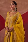 Buy_Jigar Mali_Yellow Anarkali And Pant Chanderi Silk Hand Embroidered Dori V Neck Jacket Set 