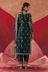 Shop_Jigar Mali_Green Chanderi Hand Work Dori Scoop Floral Butti Embroidered Straight Kurta Set _at_Aza_Fashions