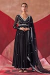 Buy_Jigar Mali_Black Chanderi Hand Work Bead Plunge V Neck Embroidered Anarkali Set _at_Aza_Fashions