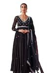 Jigar Mali_Black Chanderi Hand Work Bead Plunge V Neck Embroidered Anarkali Set _Online_at_Aza_Fashions