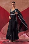 Shop_Jigar Mali_Black Chanderi Hand Work Bead Plunge V Neck Embroidered Anarkali Set _Online_at_Aza_Fashions