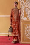 Jigar Mali_Orange Chanderi Hand Work Dori Paisley Pattern Embroidered Straight Kurta Set _Online_at_Aza_Fashions