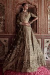 Buy_Jigar Mali_Green Chanderi Hand Work Dori Plunge Floral Embroidered Bridal Lehenga Set _at_Aza_Fashions