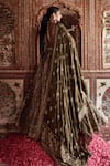 Shop_Jigar Mali_Green Chanderi Hand Work Dori Plunge Floral Embroidered Bridal Lehenga Set _at_Aza_Fashions