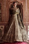 Buy_Jigar Mali_Green Chanderi Hand Work Dori Plunge Floral Embroidered Bridal Lehenga Set _Online_at_Aza_Fashions