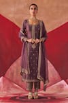 Buy_Jigar Mali_Purple Chanderi Hand Work Dori Round Embroidered Kurta Set _at_Aza_Fashions