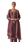 Jigar Mali_Purple Chanderi Hand Work Dori Round Embroidered Kurta Set _Online_at_Aza_Fashions