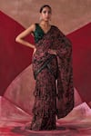 Buy_Jigar Mali_Multi Color Net Hand Floral Print Pre-draped Ruffle Saree With Blouse  _at_Aza_Fashions