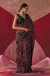 Buy_Jigar Mali_Multi Color Net Hand Floral Print Pre-draped Ruffle Saree With Blouse  _Online_at_Aza_Fashions