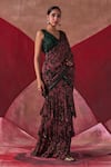 Shop_Jigar Mali_Multi Color Net Hand Floral Print Pre-draped Ruffle Saree With Blouse  _Online_at_Aza_Fashions