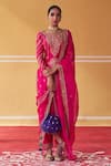 Buy_Jigar Mali_Pink Chanderi Hand Work Dori Scoop Neck Sequin Embroidered Kurta Pant Set _Online_at_Aza_Fashions