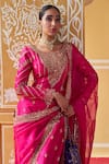 Jigar Mali_Pink Chanderi Hand Work Dori Scoop Neck Sequin Embroidered Kurta Pant Set _at_Aza_Fashions