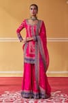 Buy_Jigar Mali_Pink Chanderi Hand Work Aari Embroidered Straight Kurta Sharara Set _at_Aza_Fashions