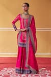Buy_Jigar Mali_Pink Chanderi Hand Work Aari Embroidered Straight Kurta Sharara Set _Online_at_Aza_Fashions