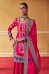Buy_Jigar Mali_Pink Chanderi Hand Work Aari Embroidered Straight Kurta Sharara Set 