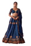 Jigar Mali_Blue Chanderi Hand Embroidered Dori Plunge Neck Lehenga Set _Online_at_Aza_Fashions