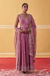 Buy_Jigar Mali_Purple Chanderi Embellished Sequin V Neck Anarkali Set _at_Aza_Fashions