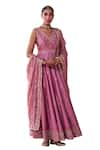 Buy_Jigar Mali_Purple Chanderi Embellished Sequin V Neck Anarkali Set _Online_at_Aza_Fashions