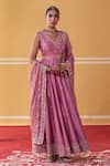 Shop_Jigar Mali_Purple Chanderi Embellished Sequin V Neck Anarkali Set _Online_at_Aza_Fashions