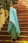 Shop_Ajiesh Oberoi_Blue Chiffon Embroidery Gota Patti Leher Thread Neckline Cape And Palazzo Set (For Kids)_Online_at_Aza_Fashions