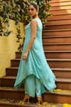 Buy_Ajiesh Oberoi_Blue Chiffon Embroidery Gota Patti Leher Thread Neckline Cape And Palazzo Set (For Kids)