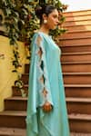 Shop_Ajiesh Oberoi_Blue Chiffon Embroidery Gota Patti Leher Thread Neckline Cape And Palazzo Set (For Kids)