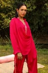 Shop_Ajiesh Oberoi_Pink Chiffon Embroidery Sequin Mira Cowl Shirt And Palazzo Set For Kids