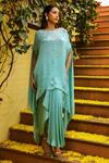 Buy_Ajiesh Oberoi_Blue Chiffon Embroidered Zardozi Rhythm Floral Kaftan With Skirt _at_Aza_Fashions