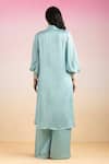 Shop_Ajiesh Oberoi_Blue Chiffon Solid Shrug Open Front Long With Pant Set _at_Aza_Fashions