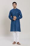 Buy_Arihant Rai Sinha_Blue Kurta Cotton Woven Geometric Pattern With Churidar _at_Aza_Fashions