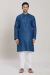 Arihant Rai Sinha_Blue Kurta Cotton Woven Geometric Pattern With Churidar _Online_at_Aza_Fashions