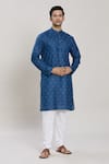 Buy_Arihant Rai Sinha_Blue Kurta Cotton Woven Geometric Pattern With Churidar _Online_at_Aza_Fashions