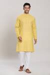 Buy_Arihant Rai Sinha_Yellow Kurta Cotton Plain Straight With Churidar _at_Aza_Fashions