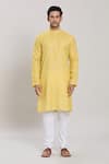 Arihant Rai Sinha_Yellow Kurta Cotton Plain Straight With Churidar _Online_at_Aza_Fashions