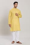 Buy_Arihant Rai Sinha_Yellow Kurta Cotton Plain Straight With Churidar _Online_at_Aza_Fashions