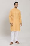 Buy_Arihant Rai Sinha_Yellow Kurta Cotton Plain Straight With Churidar _at_Aza_Fashions