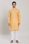 Arihant Rai Sinha_Yellow Kurta Cotton Plain Straight With Churidar _Online_at_Aza_Fashions