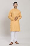 Buy_Arihant Rai Sinha_Yellow Kurta Cotton Plain Straight With Churidar _Online_at_Aza_Fashions