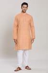 Buy_Arihant Rai Sinha_Peach Kurta Cotton Woven Chequered Pattern Straight With Churidar _at_Aza_Fashions