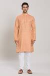 Buy_Arihant Rai Sinha_Peach Kurta Cotton Woven Chequered Pattern Straight With Churidar _Online_at_Aza_Fashions