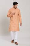 Shop_Arihant Rai Sinha_Peach Kurta Cotton Woven Chequered Pattern Straight With Churidar _Online_at_Aza_Fashions