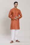 Buy_Arihant Rai Sinha_Orange Kurta Cotton Woven Geometric Butta Work With Churidar _Online_at_Aza_Fashions