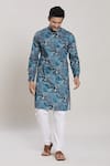 Buy_Arihant Rai Sinha_Blue Pure Cotton Print Floral Abstract Kurta With Churidar _at_Aza_Fashions