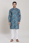 Arihant Rai Sinha_Blue Pure Cotton Print Floral Abstract Kurta With Churidar _Online_at_Aza_Fashions