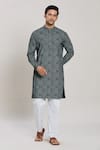 Buy_Arihant Rai Sinha_Grey Pure Cotton Printed Geometric Kurta And Pant Set _at_Aza_Fashions